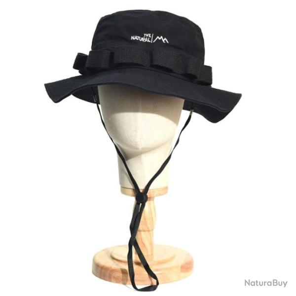 Chapeau d'�t� en coton respirant avec attache - Noir