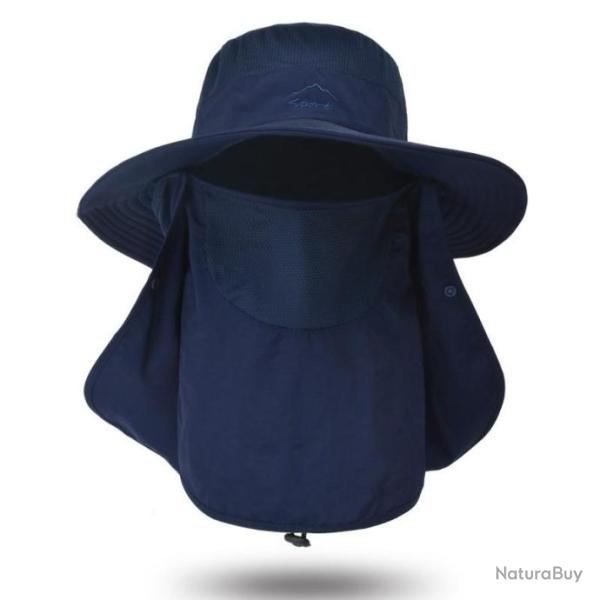 Chapeau de protection solaire 3 en 1 t�te nuque visage modulable - Bleu Marine