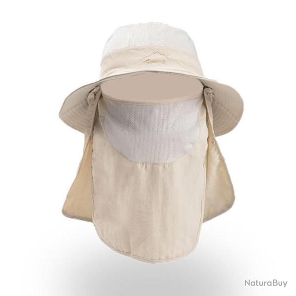 Chapeau de protection solaire 3 en 1 t�te nuque visage modulable - Beige