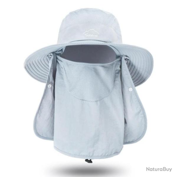Chapeau de protection solaire 3 en 1 t�te nuque visage modulable - Gris Clair