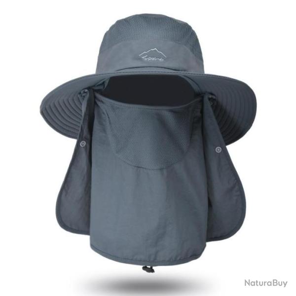 Chapeau de protection solaire 3 en 1 t�te nuque visage modulable - Gris Fonc�
