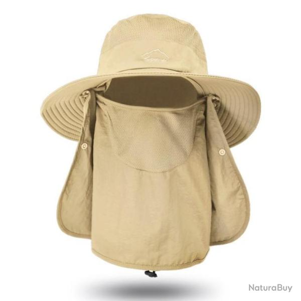 Chapeau de protection solaire 3 en 1 t�te nuque visage modulable - Tan