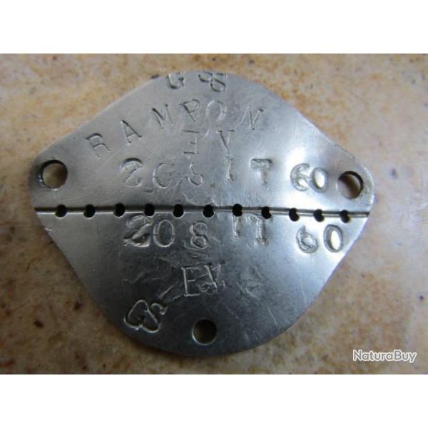 plaque identit� militaire Fran�aise Fran�ais  type seconde guerre mais utilis�e Indochine Indo