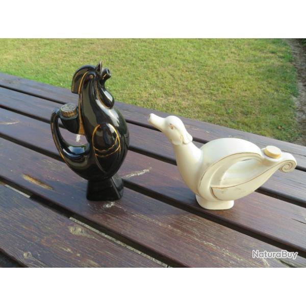 VINTAGE - DUO de carafe a liqueur mod�le au coq & canard de marque GARNIER (Vers 1950-60)