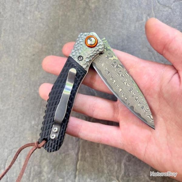 Couteau de poche lame acier damas manche bois acier martel� luxe