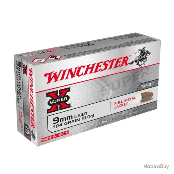 Cartouches Winchester 9 mm Luger USA 124GR. FMJ X500 en Boite de 50
