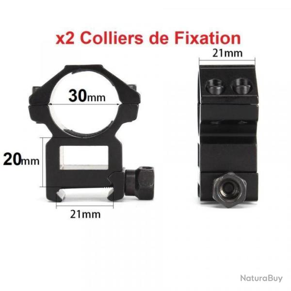 DESTOCKAGE 2 Colliers de Fixation 30mm Rail 21mm  Lunette Viseur Diam Chasse Optique