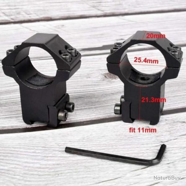 DESTOCKAGE 2 Colliers de Fixation Montage Diam 25,4mm Rail 11mm Optique Lunette Viseur Chasse