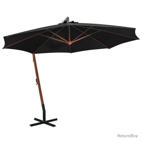 Parasol suspendu avec m�t 3,5 x 2,9 m bois de sapin massif noir 02_0008715