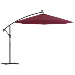 Parasol d&eacute;port&eacute; &agrave; led et m&acirc;t en acier diam&egrave;tre 3 m rouge bordeaux 02_0008579