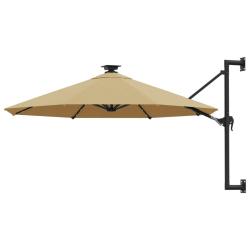 Parasol mural avec m&acirc;t m&eacute;tallique et led 300 cm taupe 02_0008695