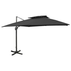 Parasol d&eacute;port&eacute; &agrave; double toit 300 x 300 cm noir 02_0008558