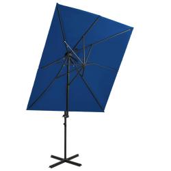 Parasol d&eacute;port&eacute; &agrave; double toit 250 x 250 cm bleu 02_0008566