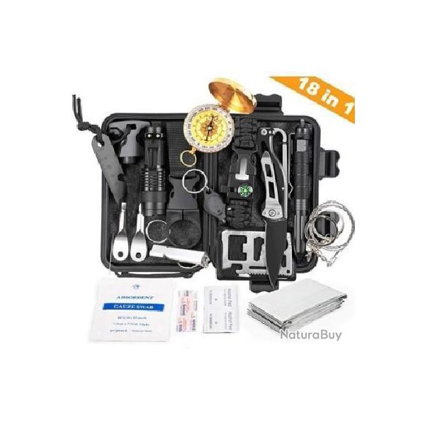 18 en 1 Kit de Survie Complet Couteau Boussole Bracelet Tactique Scie Boussole Stylo de Combat