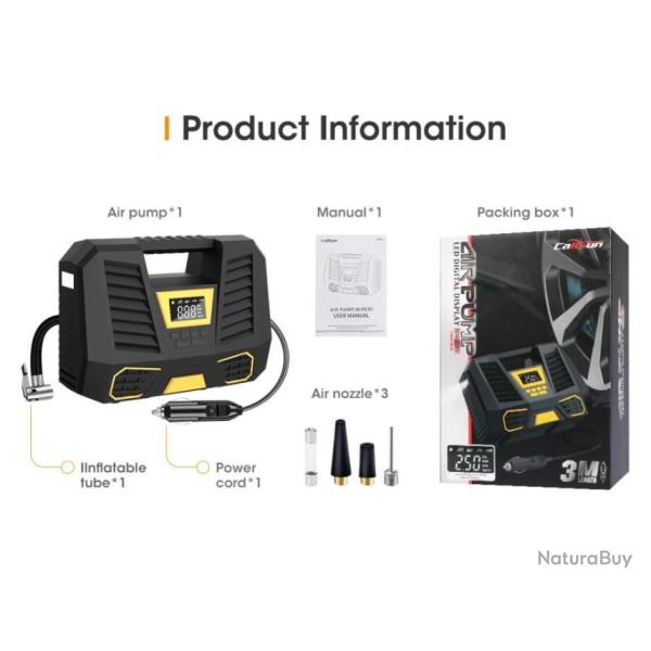 Compresseur Air Portatif 12V Gonfleur Pneus Bou�e Matelas Ballons Auto-Stop Lampe LED Plein Air New
