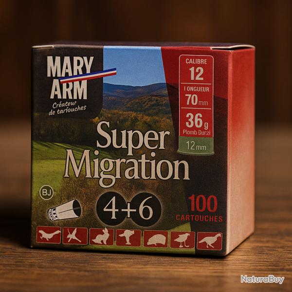 Cartouches Cal.12 Mary Arm Super Migration 36g BJ plomb n�4+6 -Boite de 100 - PRIX MINI