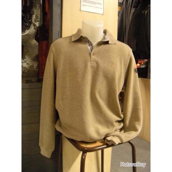 SWEAT COL BOUTONNE BEIGE LOVERGREEN , T:2XL.