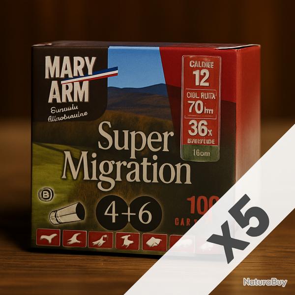 Cartouches Cal.12 Mary Arm Super Migration 36g BJ plomb n�4+6 - 500 Cartouches - PROMOTION