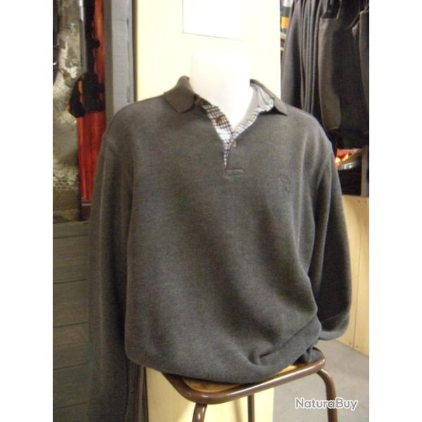 SWEAT COL BOUTONNE GRIS LOVERGREEN , T:3XL.