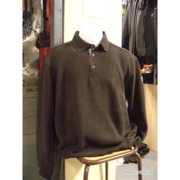 SWEAT COL BOUTONNE CHOCOLAT LOVERGREEN , T:2XL.