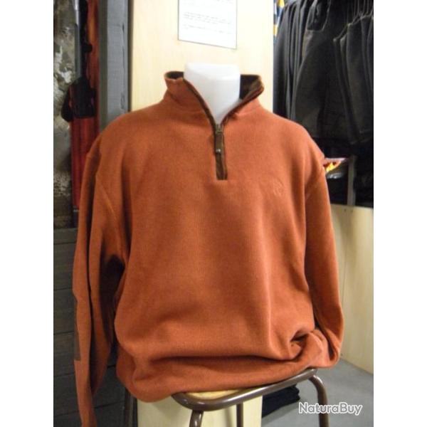 SWEAT COL ZIPPE + COUDES BRIQUE LOVERGREEN , T: 3XL.