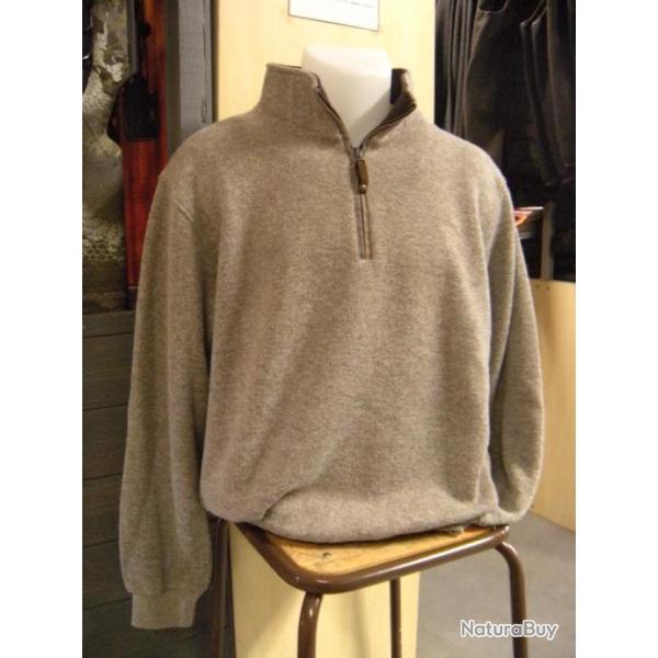 SWEAT COL ZIPPE LAINE CHATAIGNE LOVERGREEN , T:3XL.