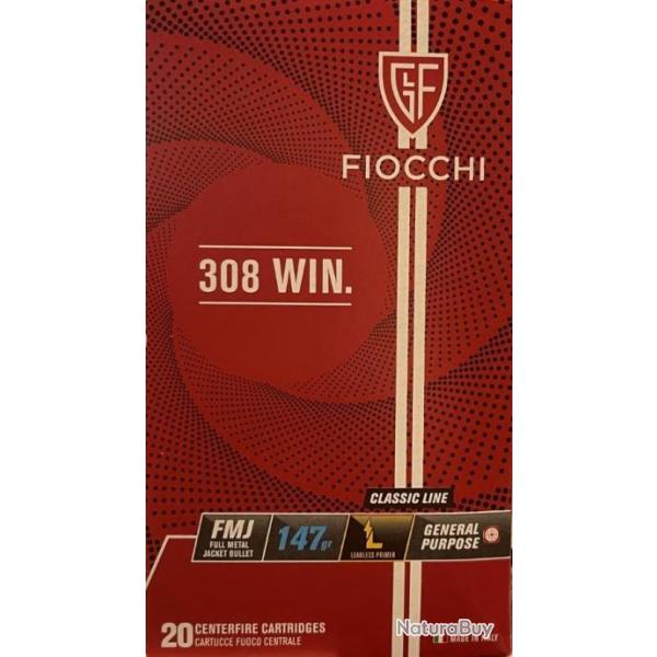 Munitions FIOCCHI Cal.308win 147grs FMJ par 200