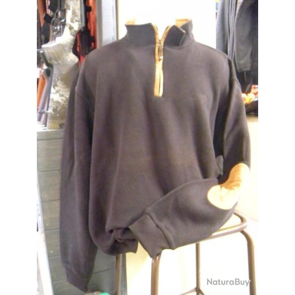 SWEAT COL ZIPPE + COUDES LOVERGREEN CHOCOLAT , T:3XL.