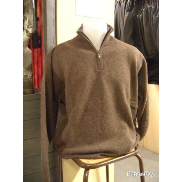 PULL LAMBSWOLL COL T LOVERGREEN CHOCOLAT, T:3XL.