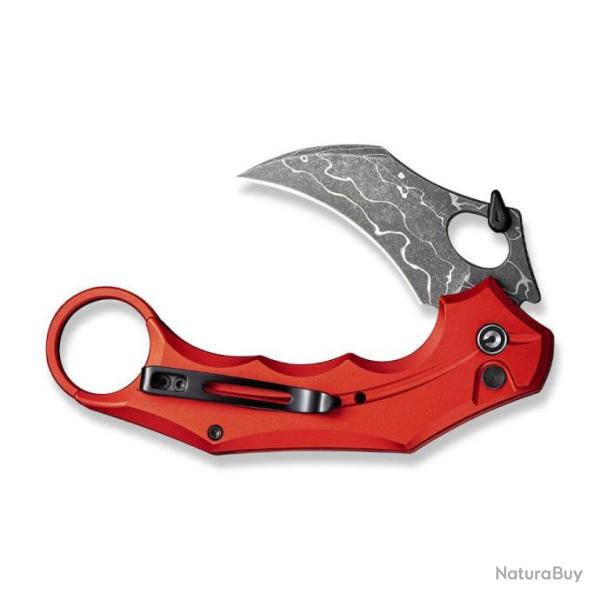 Couteau CIVIVI Incisor II Red Karambit Lame Acier Damas Manche Alu IKBS Button Lock Clip C16016BDS1