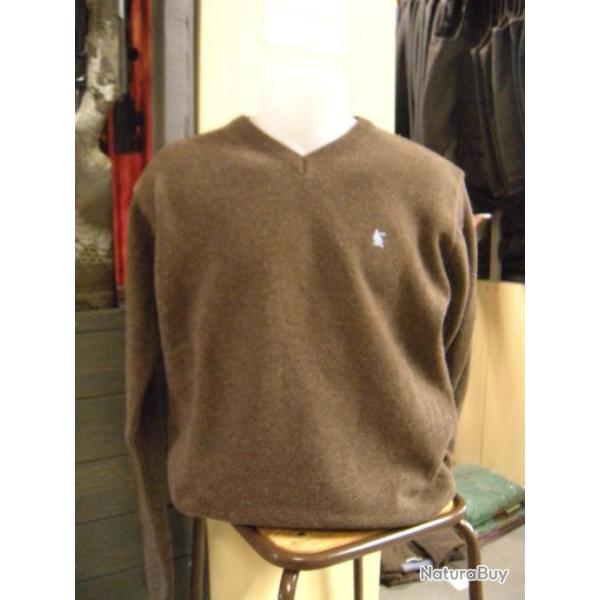 PULL LAMBSWOOL COL V LOVERGREEN , MARRON , T: 3XL.