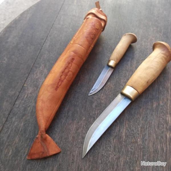 Ancien Couteau PUUKKO FINLANDAIS en DUO avec tui en cuir