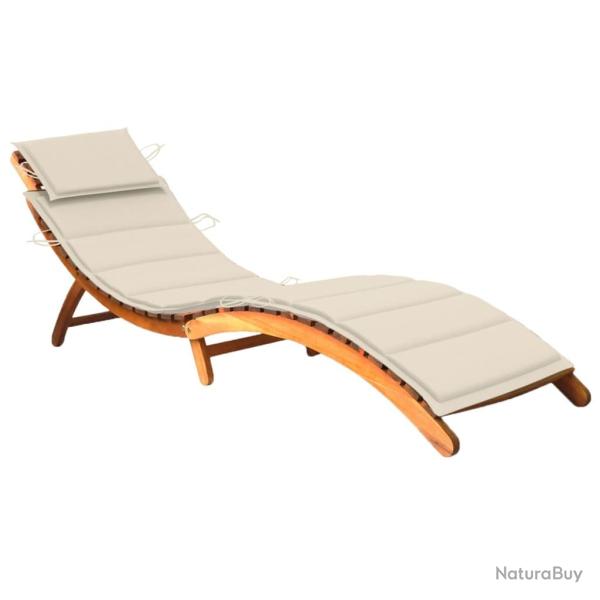 Transat chaise longue bain de soleil lit de jardin terrasse meuble d'ext�rieur avec coussin bois d'
