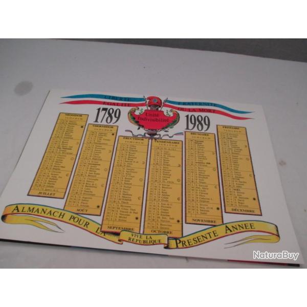 bi centenaire  1989  calendrier r�volutionnaire avec la marseillaise compl�te avec tous ses couplets