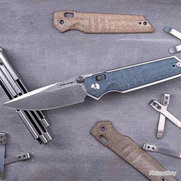 Couteau Real Steel Sacra Denim Lame Acier K110 Stonewash Manche Micarta Slider Clip RS7711D