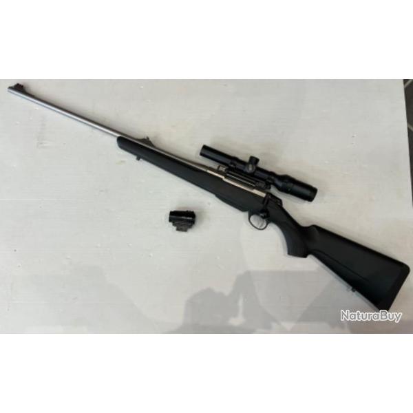 ENSEMBLE GAUCHER Tikka t3x inox 300win mag + lunette + point rouge et montage amovible