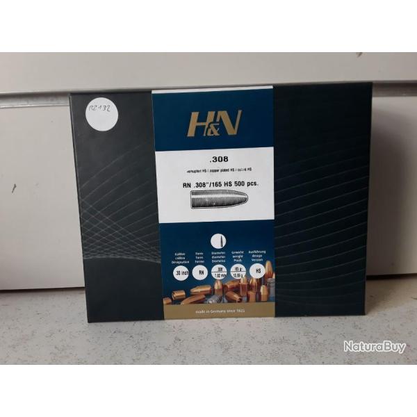 500 OGIVES  H&N CAL 308  CUIVRE 165HS