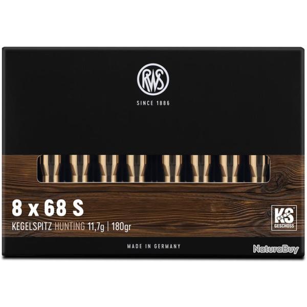 Munitions RWS calibre 8x68 S Pointe conique KS 180gr - 11.7g x20