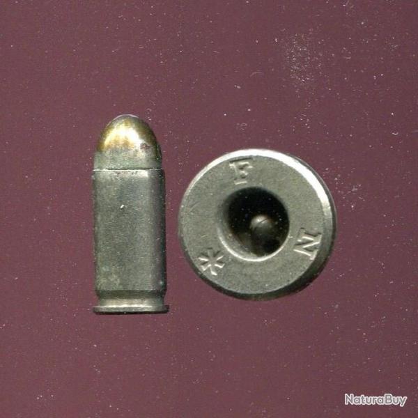 9 x 20 mm Browning Long - RARE inerte de manipulation nickel�e - marquage F N *