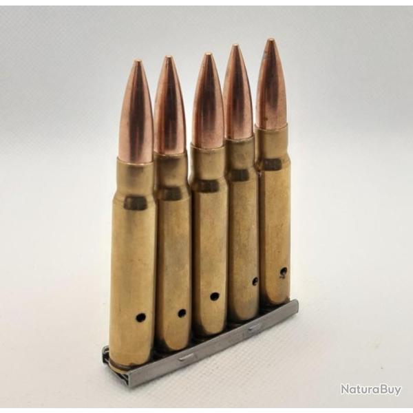 Clip de 5 Balles neutralis�s de 8mm Mauser Kar98 98k pour d�coration INERTE NEUTRA