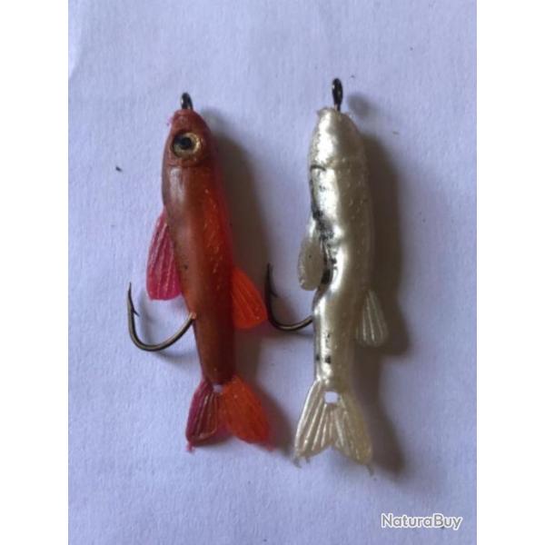 2 leurre mino rouge  et naturel n0  4,5 cm arm� Mepps peche rivi�re carnassier