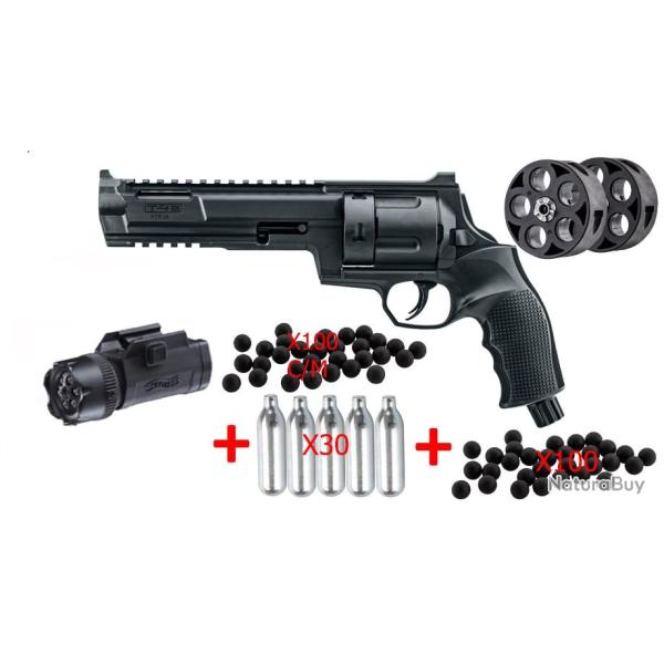 Pack HDR68 Umarex T4E 16J HomeDefense  +100 BBs caout+ 30 Co� + 2 Barillets + LampeLaser