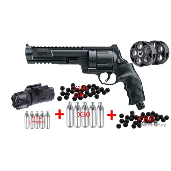 Pack HDR68 Umarex T4E 16J HomeDefense  +100 BBs caout+ Co� + 2 Barillets + 100 BBs CM + LampeLaser