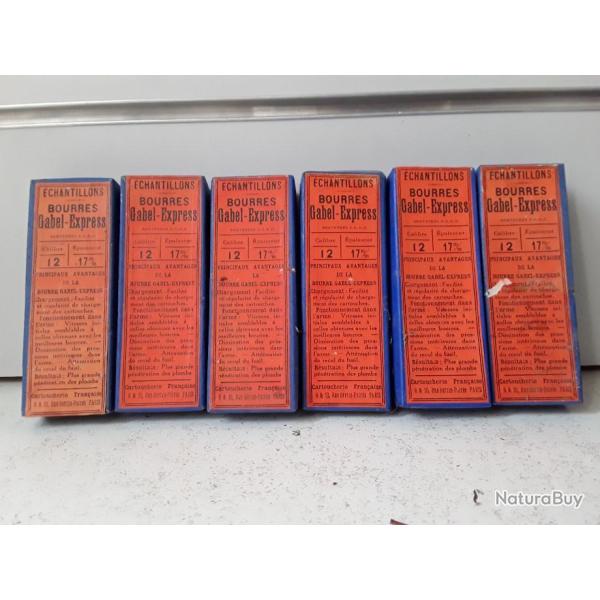 9801 LOT DE 6 BOITES DE BOURRES GABEL EXPRESS CALIBRE 12 EPAISSEUR 17MM NEUF