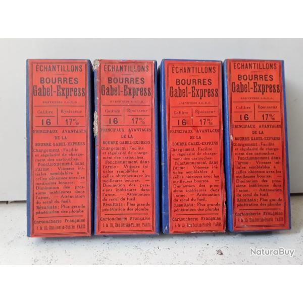9802 LOT DE 4 BOITES DE BOURRES GABEL EXPRESS CALIBRE 16 EPAISSEUR 17MM NEUF