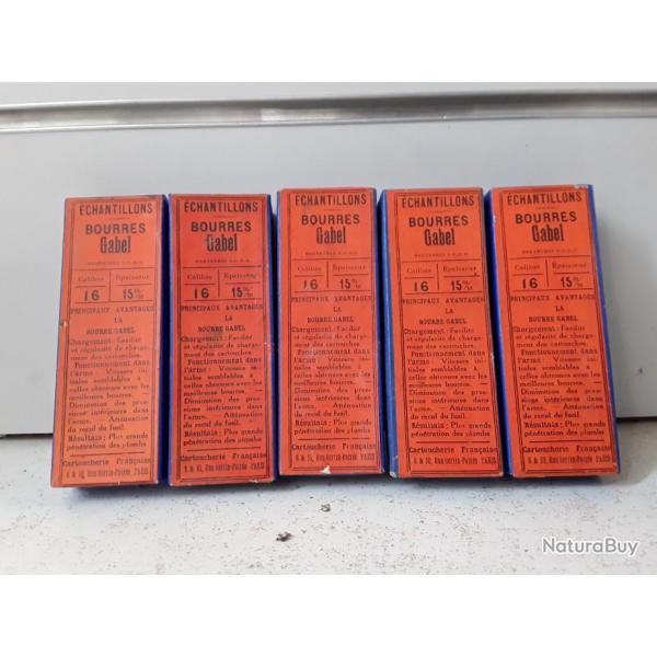 9804 LOT DE 5 BOITES DE BOURRES GABEL  CALIBRE 16 EPAISSEUR 15MM NEUF