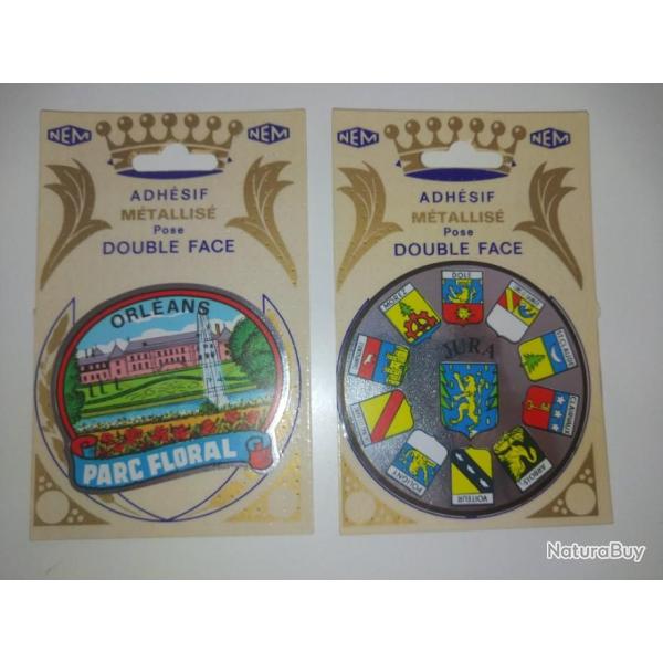 Lot 2 x Autocollants sur cartes postales : Orl�ans + Juras.