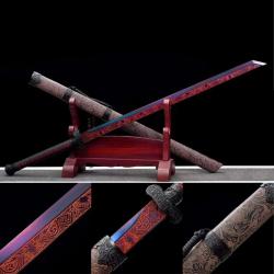 Ninjato (sabre droit) Katana En Acier T10. Motif grav&eacute; sur toute la lame. Full Tang