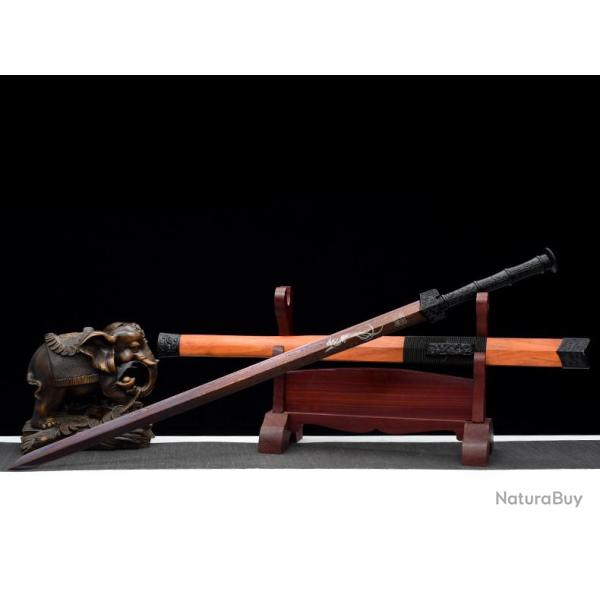 Ep�e chinoise, lame en acier damass� violet et motif Pho�nix