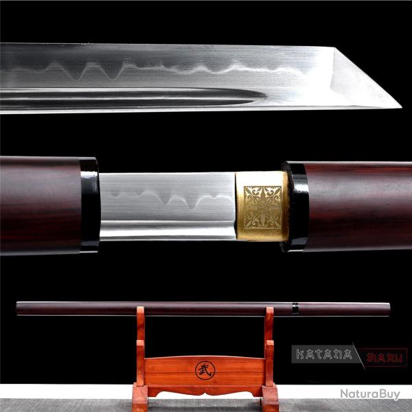 Authentique Ninjato en acier T10, Hamon v�ritable et rainure de sang